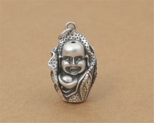 990 Fine Silver Laughing Happy Buddha Pendant Sterling Silver Buddhist Pendant