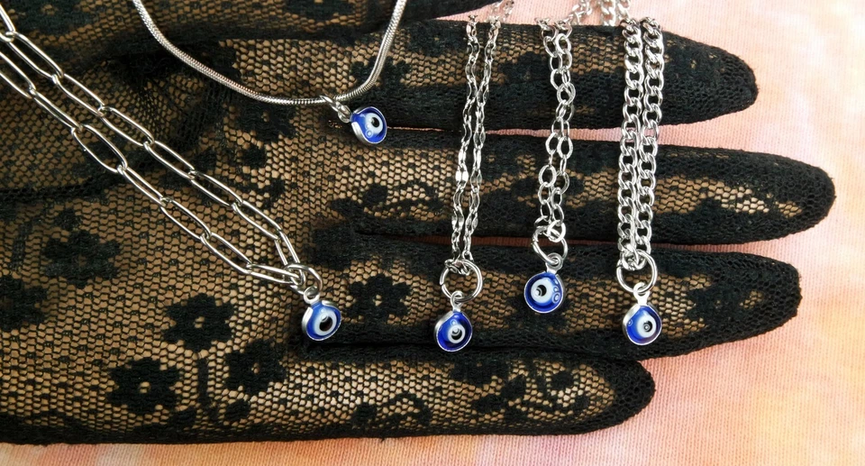 Tiny Evil 眼睛项链或耳环,透明蓝色眼睛 Malocchio 保护 6 毫米/.25 — 第 3/4 张图片