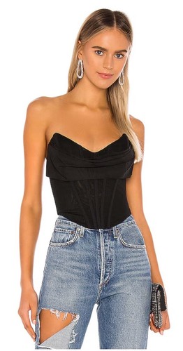 NWT NBD Hailee Bustier Top Black Mesh STRAPLESS Draped CORSET BONED REVOLVE Sz S