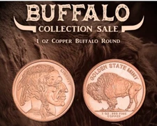1 OZ Buffalo Round Coin - Copper 1 Oz .999 Pure Copper BU GSM - IN STOCK!!