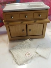 Vintage Miniature Kitchen Dollhouse Sink/ Towel Set MCM 3 3/4"×1 3/4"×3 1/4" 