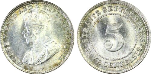 1919 Straits Settlements 5 Cents, PCGS MS 66 , nice GEM silver coin