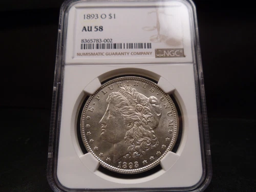 1893-O AU58 Morgan Silver Dollar NGC Certified - White/Faint Gold Hue/Rare Date