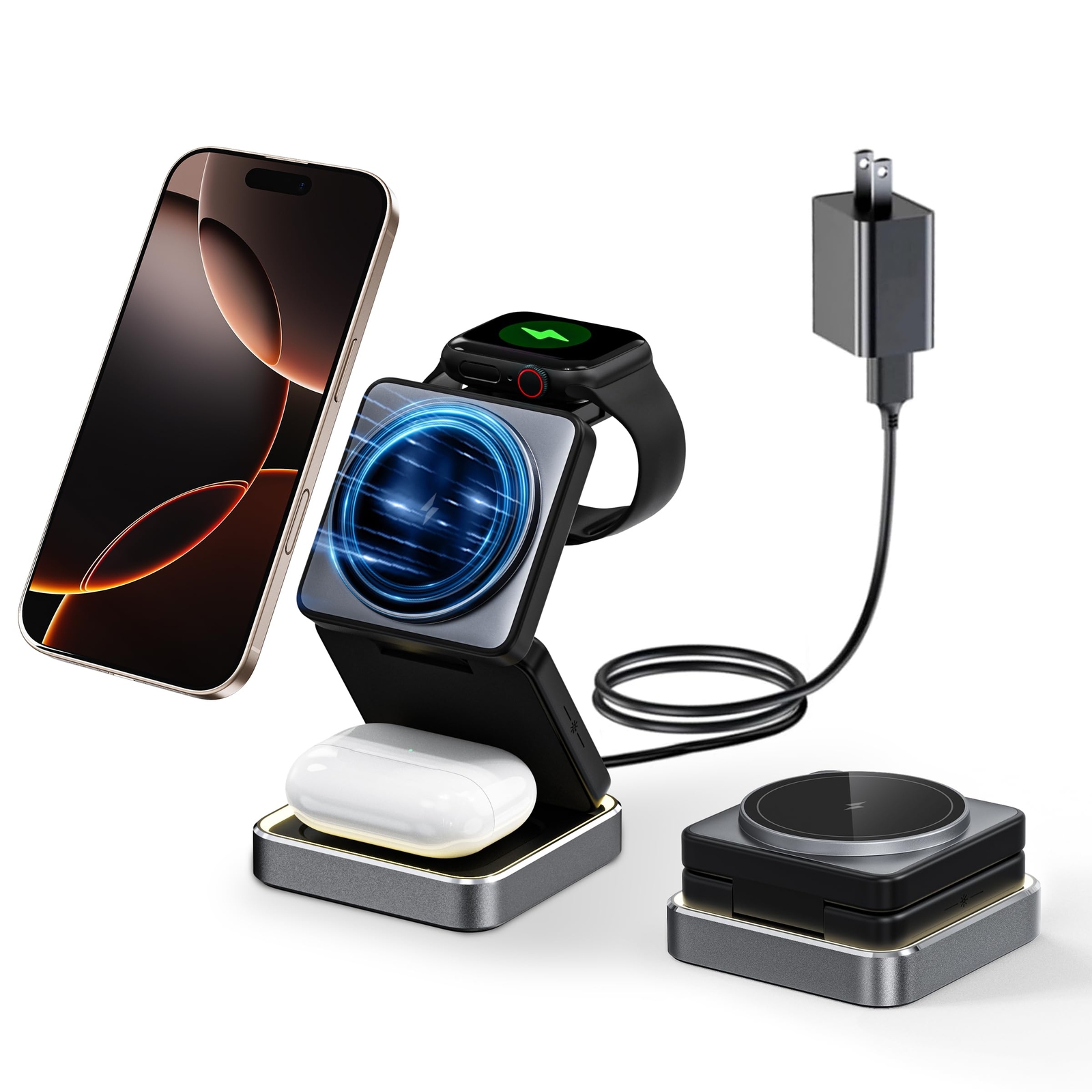 Wireless Charging 3 in 1 Foldable Magnetic Charging Station for Apple Series，...
