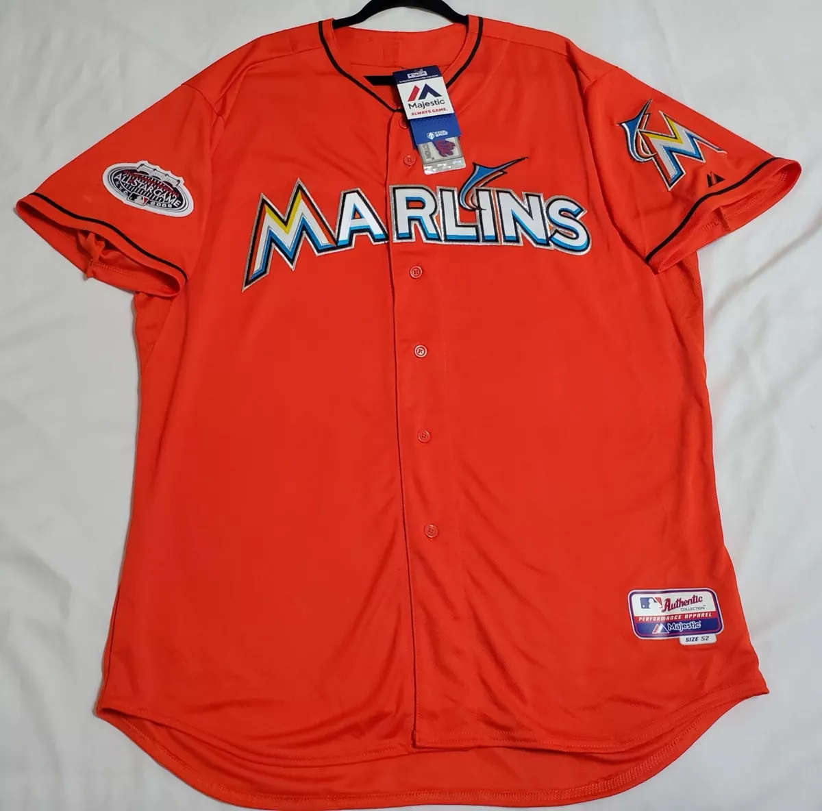 MAJESTIC AUTHENTIC SIZE 52 2XL, MIAMI MARLINS ORANGE Cool Base Jersey SHARP!