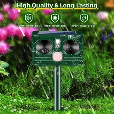 2-Piece Solar-Powered Ultrasonic Repeller - Animal Deterrent for Yard Critters