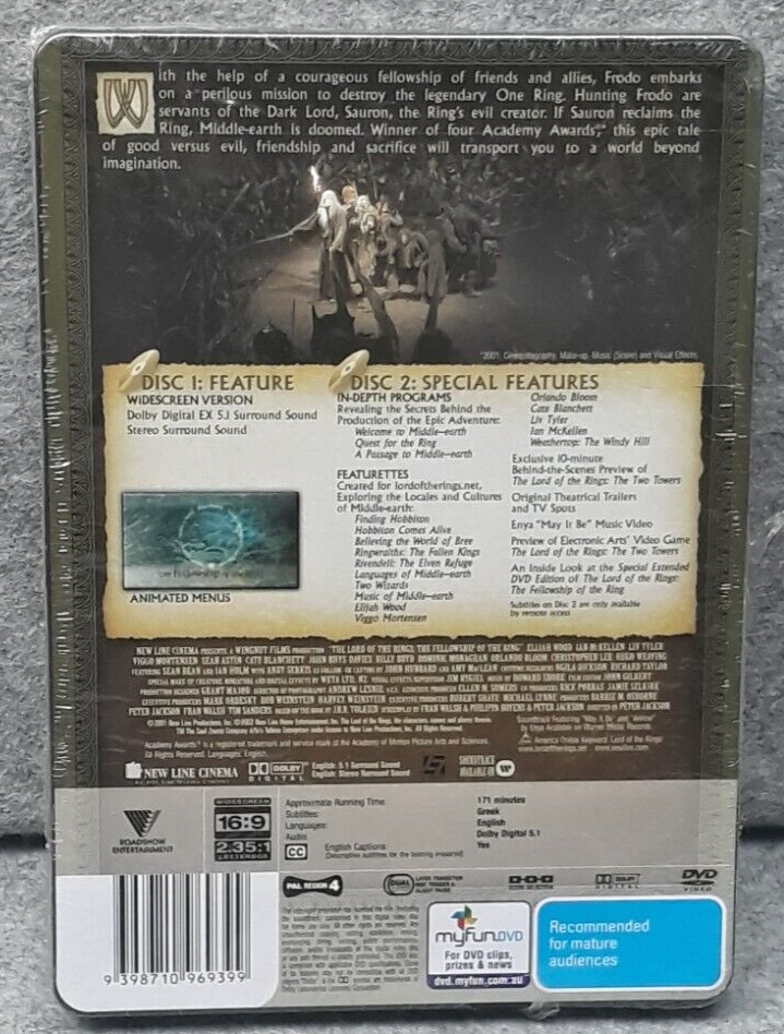 NEW LORD OF THE RINGS Fellowship of the Ring Movie STEELCASE DVD Set