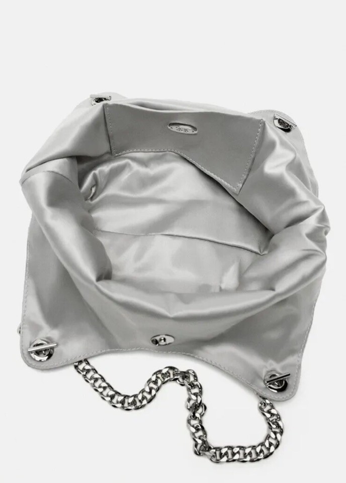 ZARA NEW WOMAN SS23 SILVER MINI TOTE BAG WITH RHINESTONES REF6341/110