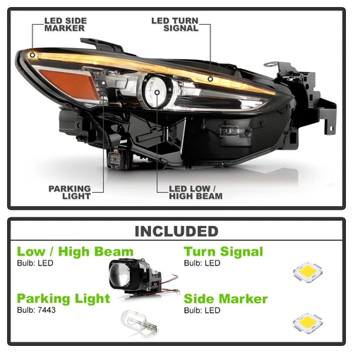Pair LED Projector Headlights Headlamps For 2018-2021 Mazda 6 w/o Adaptive LH&RH - Picture 9 of 12