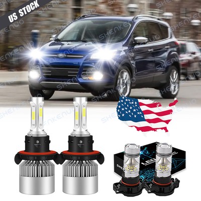 Kit 4 Pezzi LED 6000K Per Ford Escape 2008-2012 Fari Anteriori + Fendinebbia H13/5202