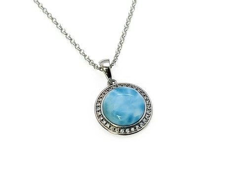Larimar 10mm W/Topaz Pave Combination 925 Sterling Silver 18' Necklace - Picture 3 of 4