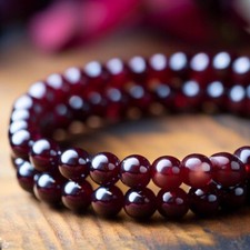 Natural Garnet Stone Beaded Bracelet Burgundy Gemstone Stretch Bracelet Handmade