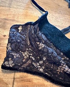 For Love and Lemons Black Lace Underwire Bra Skivvies with Velvet Accents Small
