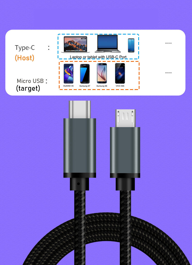 USB-C Type C to Micro USB Male Sync OTG Charger Data Transfer
