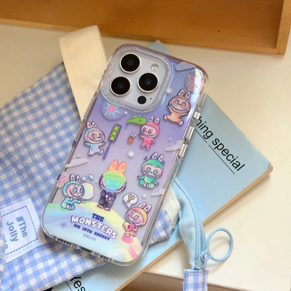 可爱 Labubu 怪物闪光外壳 保护套 适合 iPhone 16 Pro Max 15 14 13 Pro — 第 3/4 张图片