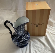 Bombay Company Blue & White Beverage Pitcher Asian Inspired  NIB 10”