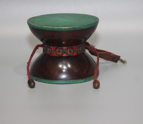 Tibet 18th Century Old Buddhist Wood Silver Vajra Dorje Drum Damaru Tambourine - Picture 2 of 14