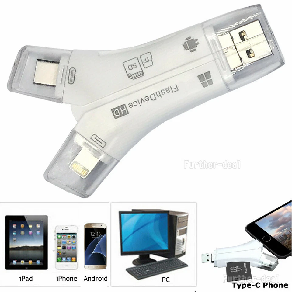 USB Flash Drive TF SD Card Reader for IOS iPhone Macbook iPad Type-C OTG Android - Image 2 of 4