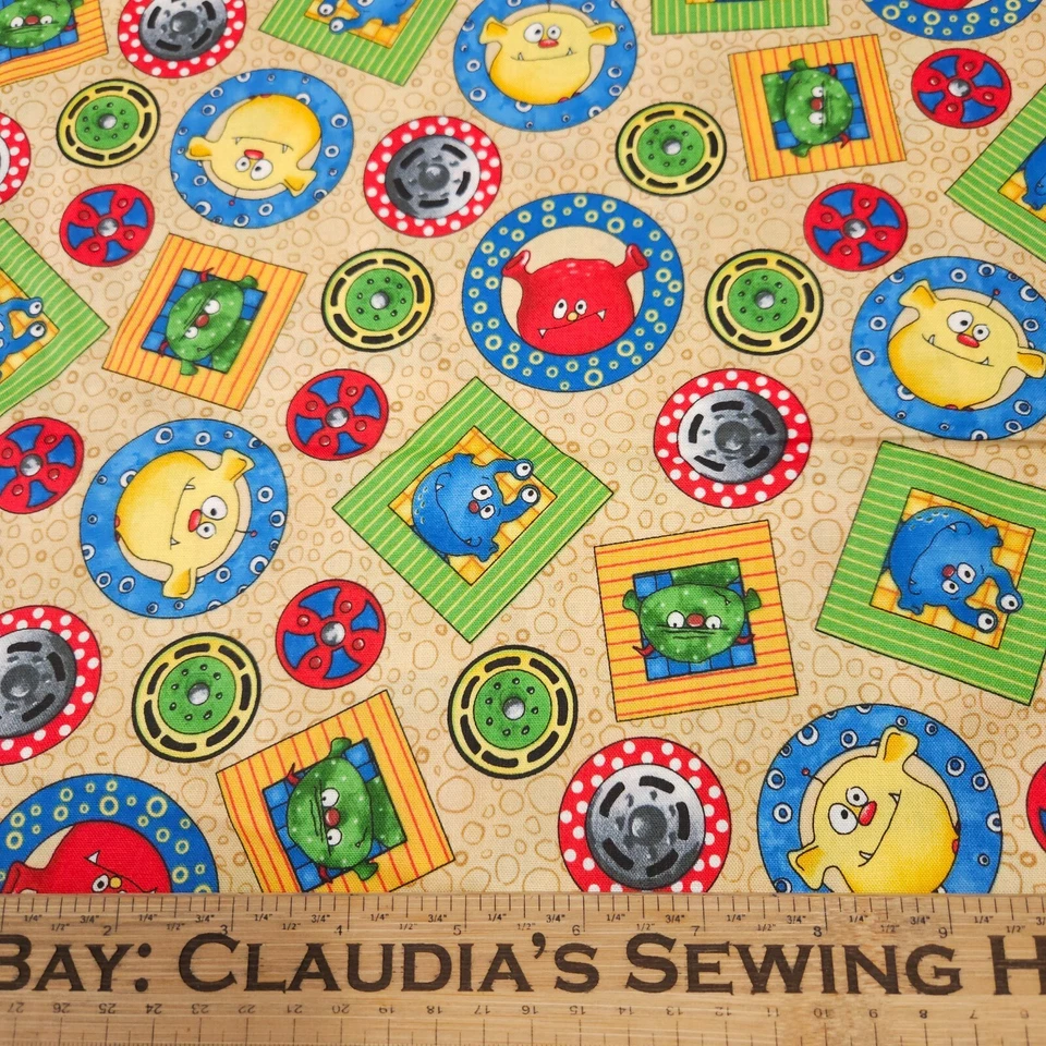 14" Monster Truck Mania Desiree's Designs Quilting Treasures Tan - Image 2 of 3