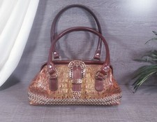 Raviani Western Cowgirl Boho Showlder Bag Tooled Crocodile Leather & Crystals 