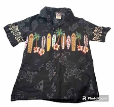 Mens M Hawaiian Togs Cotton Surfboard Hibiscus Palm Trees Shirt