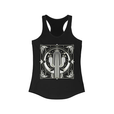 Womens Racer Slim Tank Top Cosmic Cactus Art Deco Elegance Vintage Style Vibes