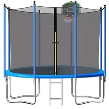 SEGMART 10ft Trampoline for Kids with Basketball Hoop and Enclosure Net/Ladder,B