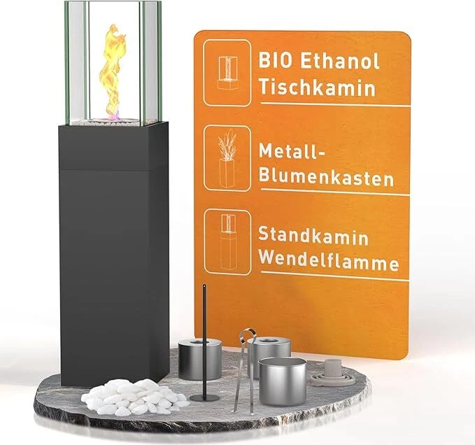 1/2/3 3in1 Feuerstelle Feuerschale Feuerkorb Flamme Glaskamin mit Dekosteine NEU - Bild 3 von 4