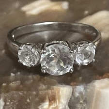 Three Stone Cubic Zirconia Petite Sterling Silver Ring Size 5.5
