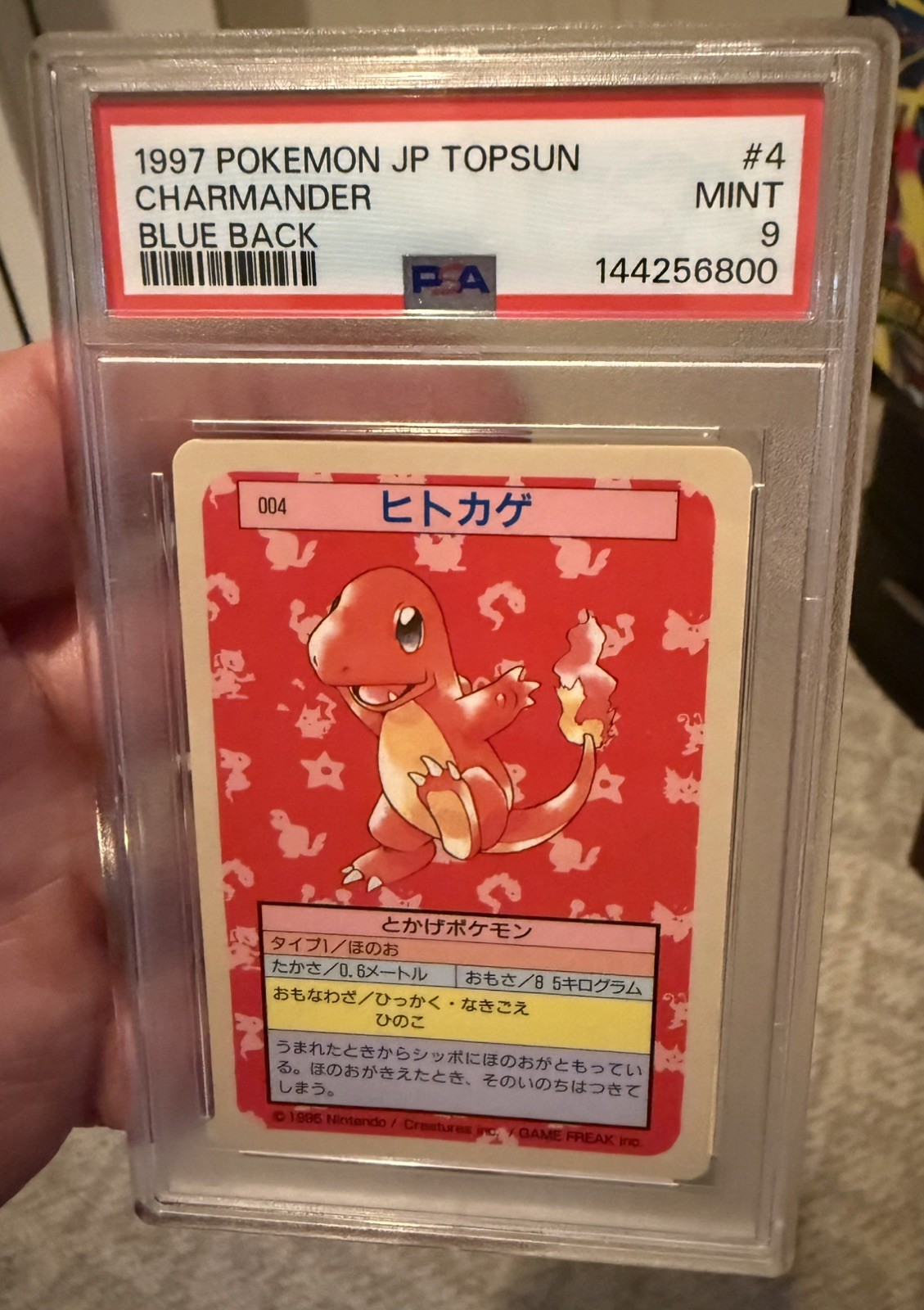 1997 Charmander Topsun Blue Back #004 PSA 9 Population 50 Only 13 Higher