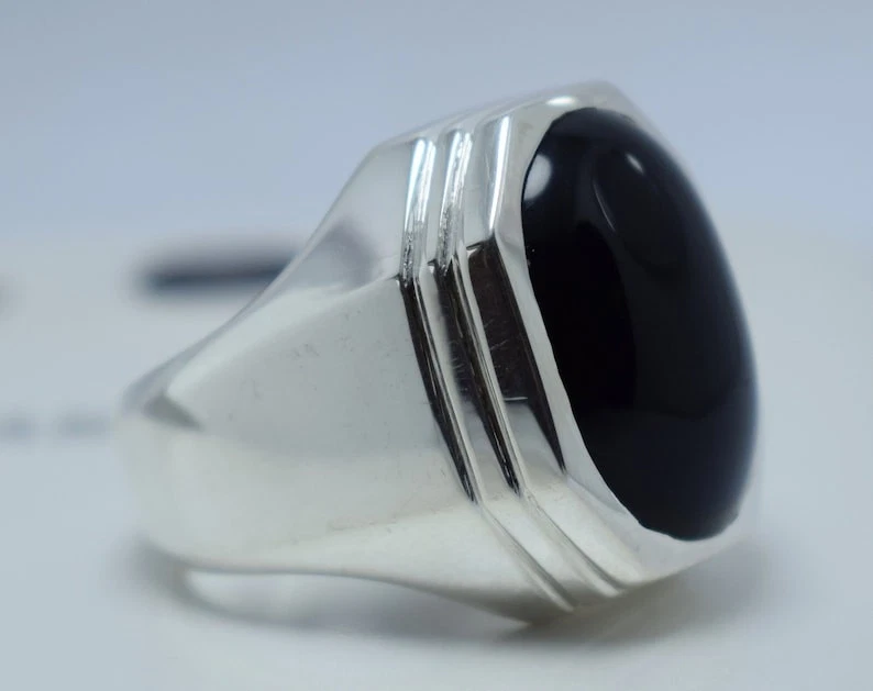 Anel masculino preto escuro vermelho iemenita Aqeeq ágata Yamni Akik Aqiq anel Aqeeq - Imagem 3 de 4