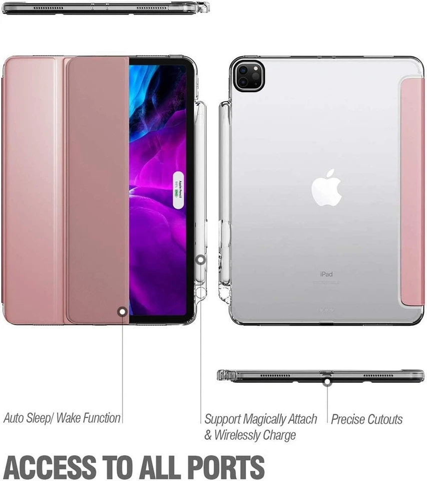 For iPad Pro 11 Case 2020/2018 Poetic Tri-fold Flip Tablet Smart Cover Rose Gold - Image 2 of 4