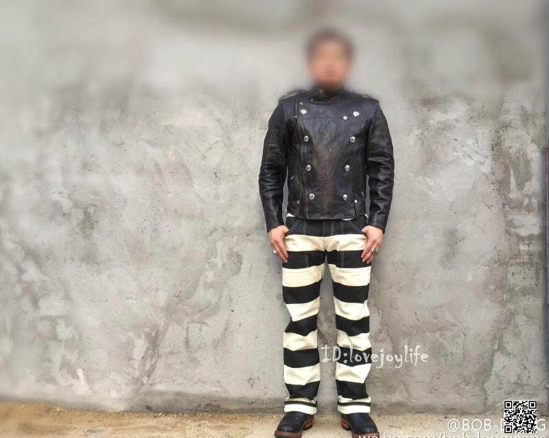 BOB DONG 16 盎司帆布囚犯裤子经典摩托车骑手条纹长裤 - 第 13/21 张图片