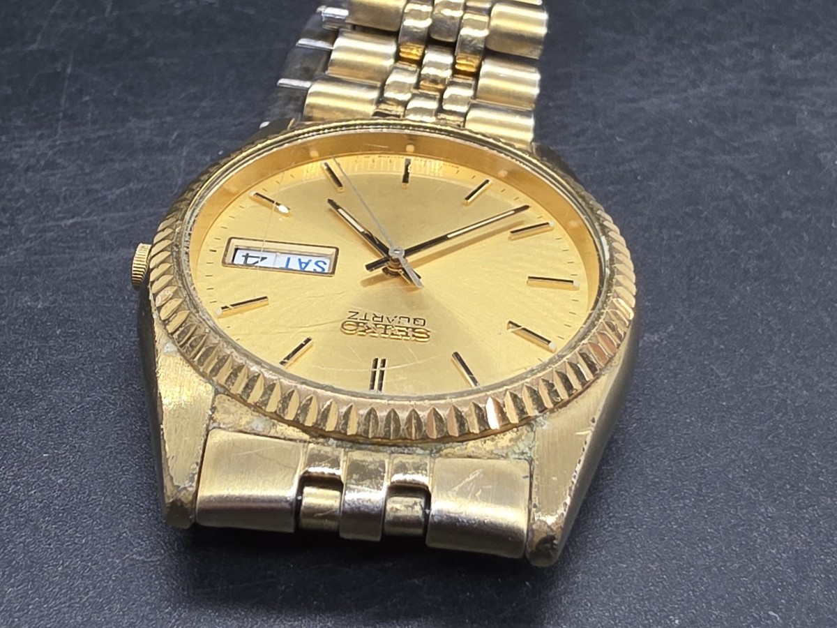 Vintage Seiko Presidential Day Date Quartz Watch 7N43-8111 Gold