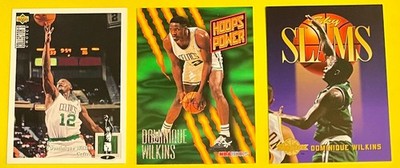 DOMINIQUE WILKINS, Boston Celtics 3-card lot, 9x ALL-STAR, GEORGIA ALL-AMERICAN