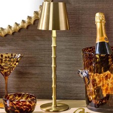 Gold Bamboo Cordless LED Table Lamp Rechargeable Wireless Dimmable USB