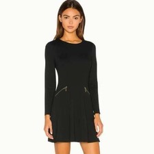 Michael Kors Dress Long Sleeve Fit Flare Womens 10 Black Gold Zipper