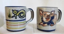 Vintage Louisville Stoneware Childs Mugs Pig & Cat  Kentucky 3 1/4" H x 2 3/4" D