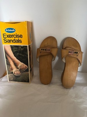 Rare vintage 80s Dr Scholls SZ sandals Wooden Exercise Shoes Slides