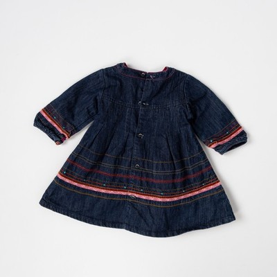 Kenzo Kids Girls Denim Dress Embroidered Floral Blue Rare Cute 12 Month, 74 cm