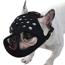 BARKLESS Frenchie Muzzle for Biting, Breathable Short Snout Dog Muzzle Black