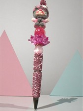Handmade Kawaii Pink Flower Beaded Decorative Character Ballpoint Pen