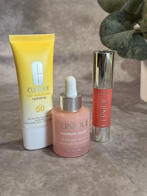 Clinique Skin Care Set: UV Solutions SPF 50, Moisture Surge Serum, Chubby Stick