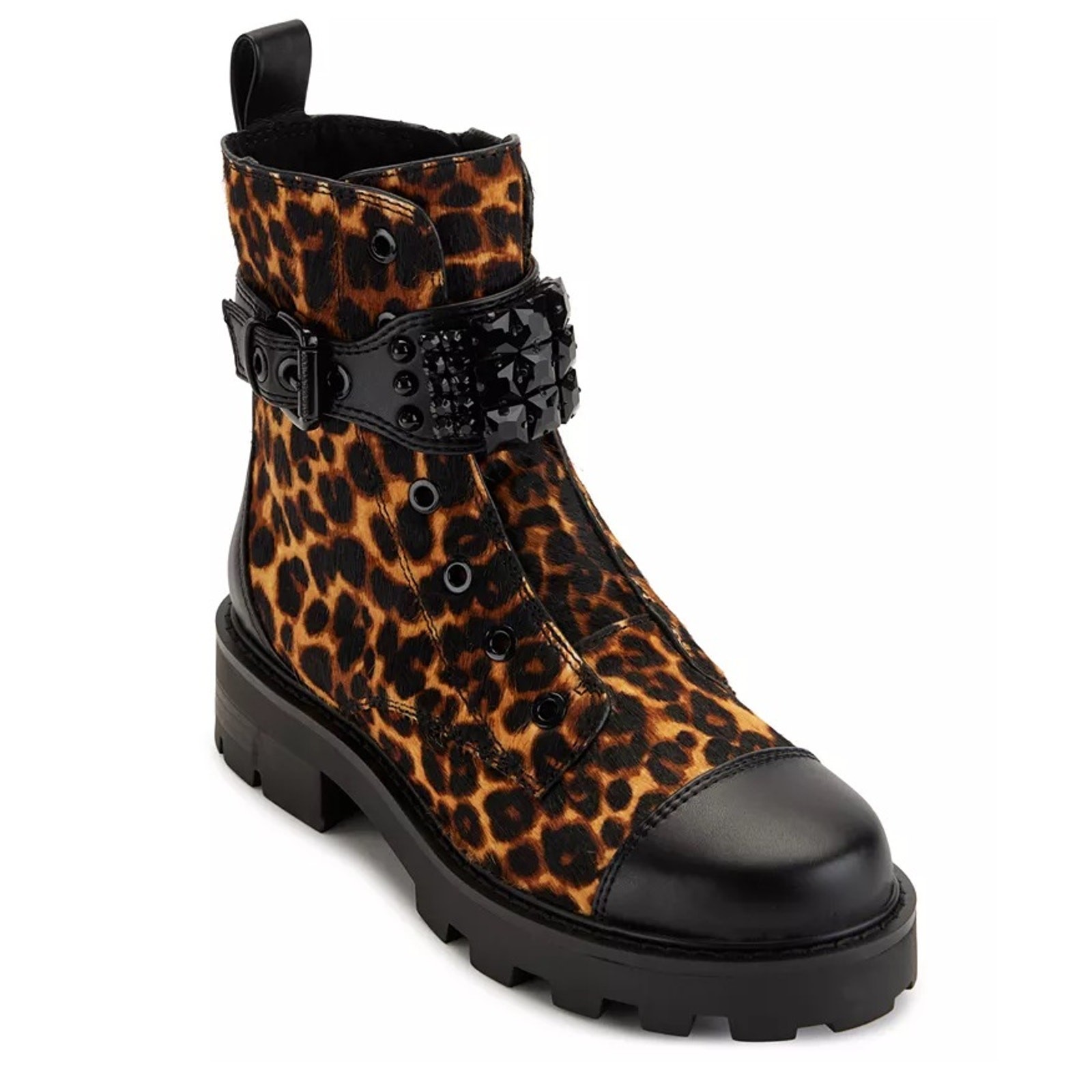 Karl Lagerfeld Paris Women Animal Print Maeva Buckled Combat Booties Size 6M