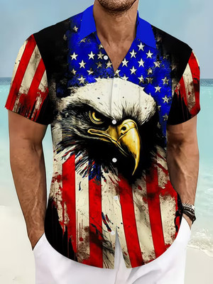 American Flag Eagle Print 3D Hawaiian Shirt - Adults & Youth