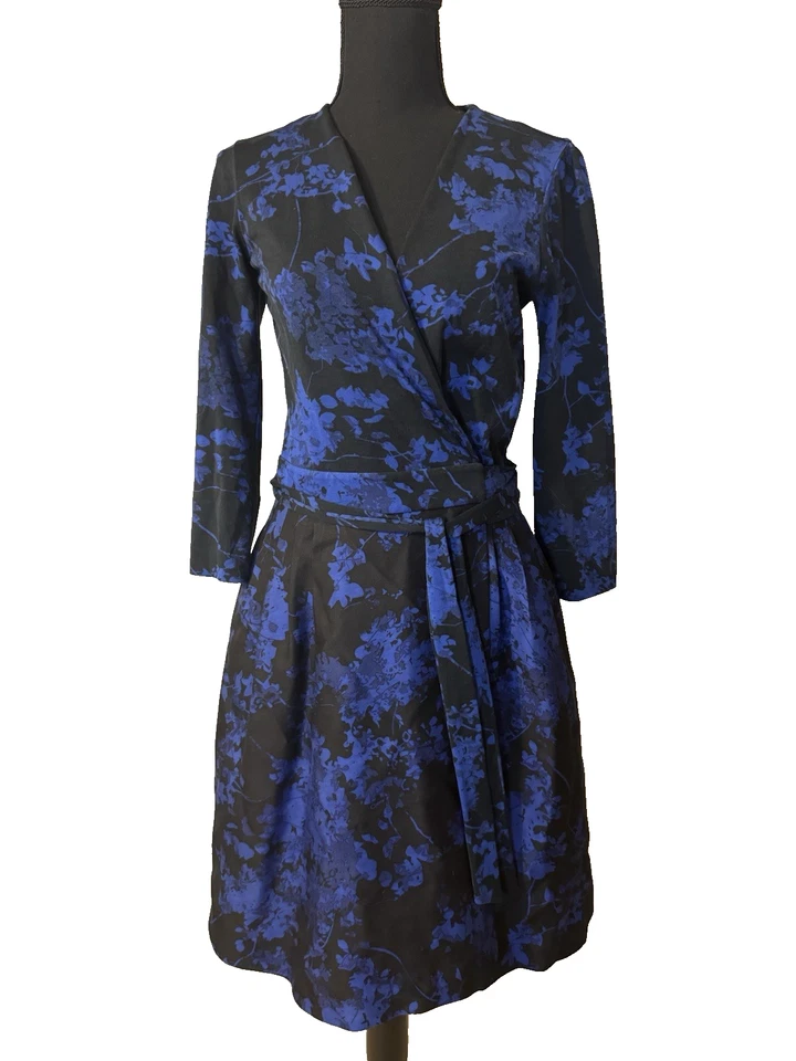 DVF Diane Von Furstenberg Valerie Vestido Envolvente 6 Pequeño Azul Negro Lana Seda Algodón Foto 2 de 4