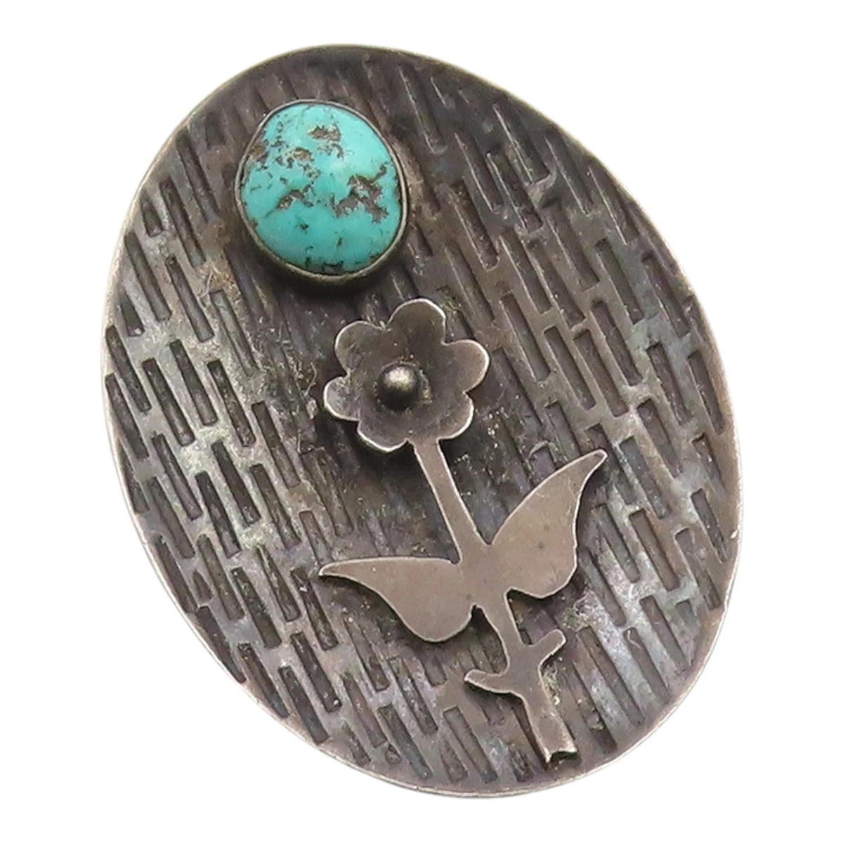 Broche Plume Turquoise Et Argent - Strass - Circulaire - Occasion