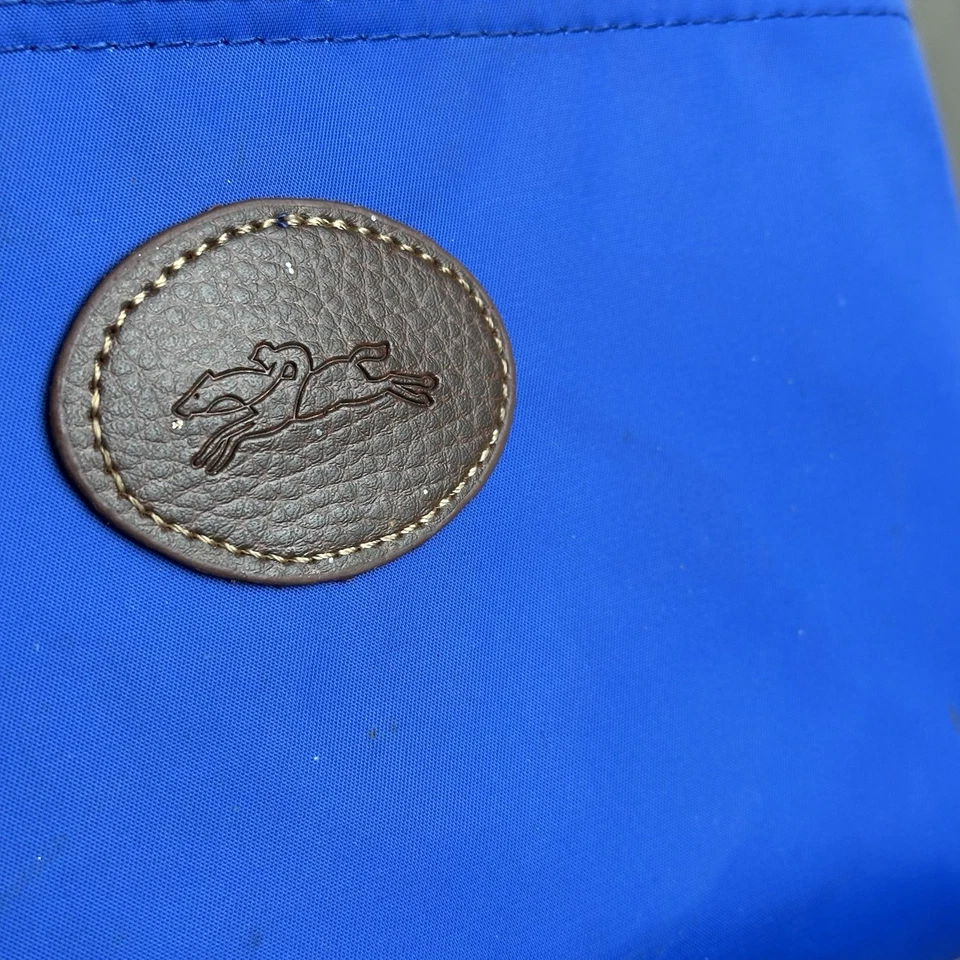 Longchamp Cosmetic Travel Bag Pouch Blue Zip Closure Gold Charm - Image 3 of 4