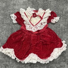 Vtg Merry Girl Party Dress Red Velvet Lace Toddler Girl 2t  Read  