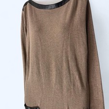 Jeanne Pierre brown sweater dress with black faux leather trim and pockets. XL